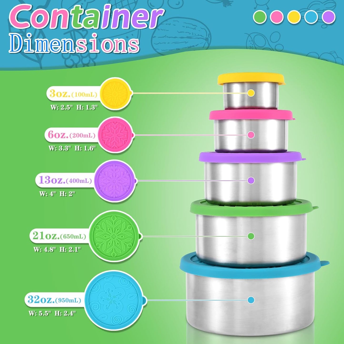 304 Stainless Steel Snack Containers - 5 Pack Stackable Food Storage Boxes for Travel & School | Metal Lunch Boxes