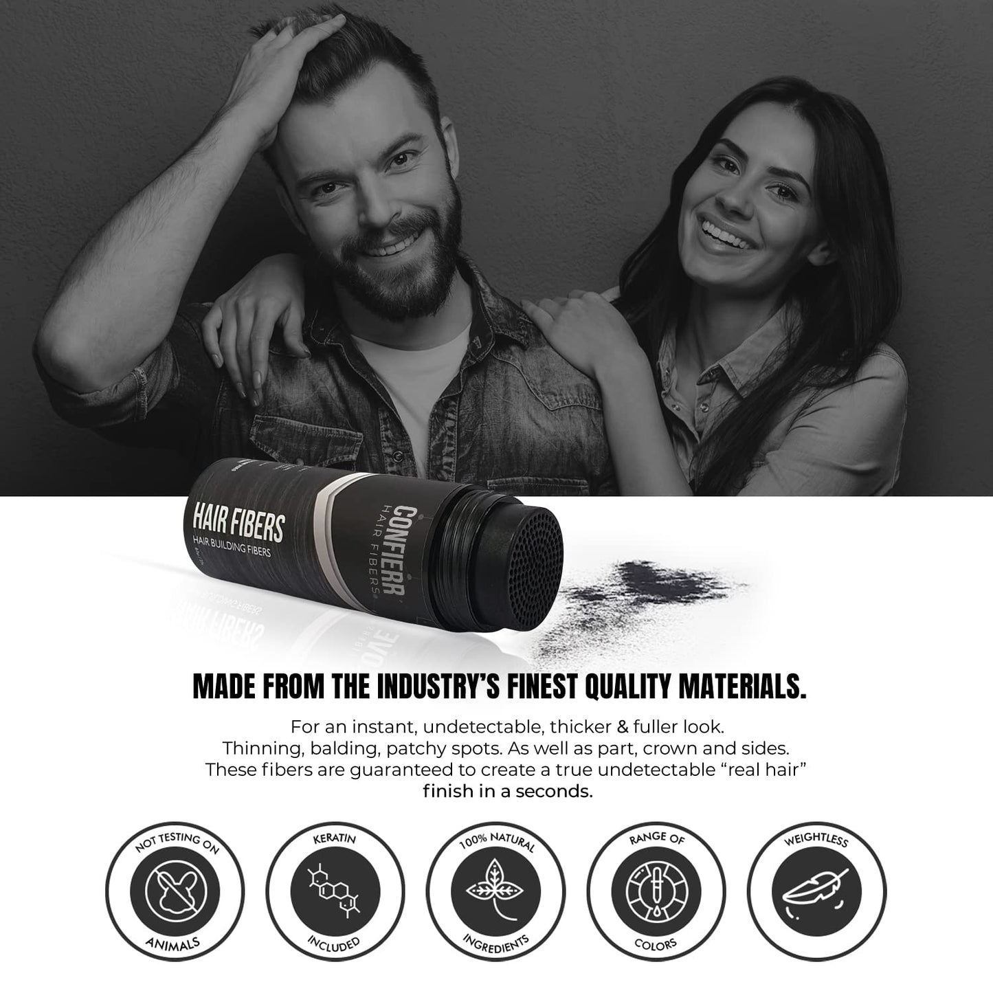 CONFIERR Hair Fibers for Men & Women (30 Grams, White), Fill In Fine or Thinning Hair, Instantly Thicker, Fuller Looking Hair