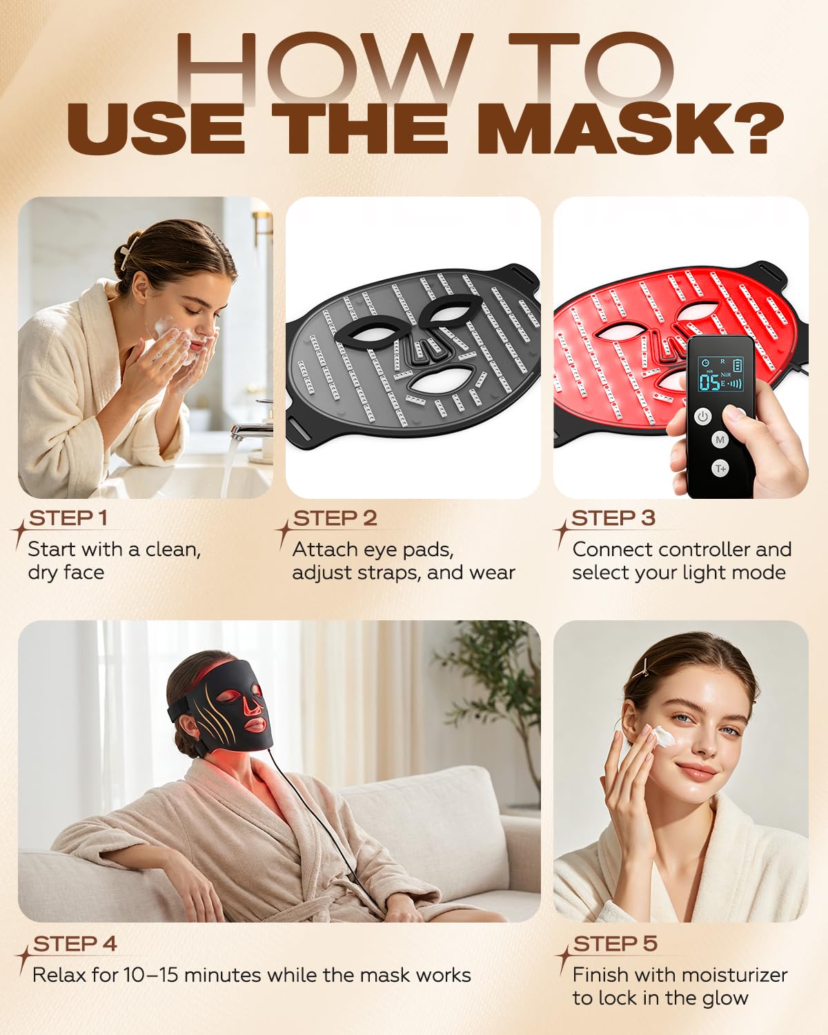 Avvnee FDA-Cleared Red Light Therapy for Face, 4 Modes Red Light Mask for Wrinkles & Skin Texture, LED Face Mask with 850nm NIR, Red, Blue & Amber Light for Glowing Skin, 240 LEDs, 3000mAh Timer