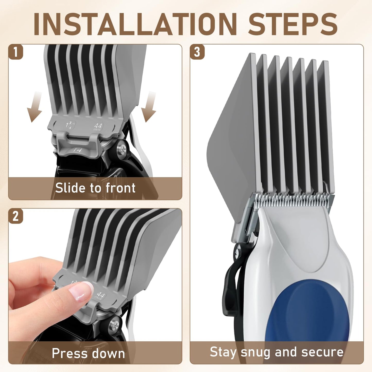 Clipper Guards 1.25", 1.5", 1.75", 2" Compatible with Most Wahl Clippers, 2nd Gen Extra Long Professional Hair Clipper Combs Guides 10 12 14 16, Gray