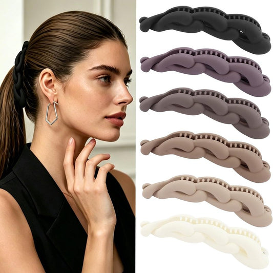 6PCS Large Banana Hair Clips for Women, Non-Slip Double Comb Claw Clips, Strong Hold for Thick/Long/Curly Hair, Vintage Stylish Hair Accessories