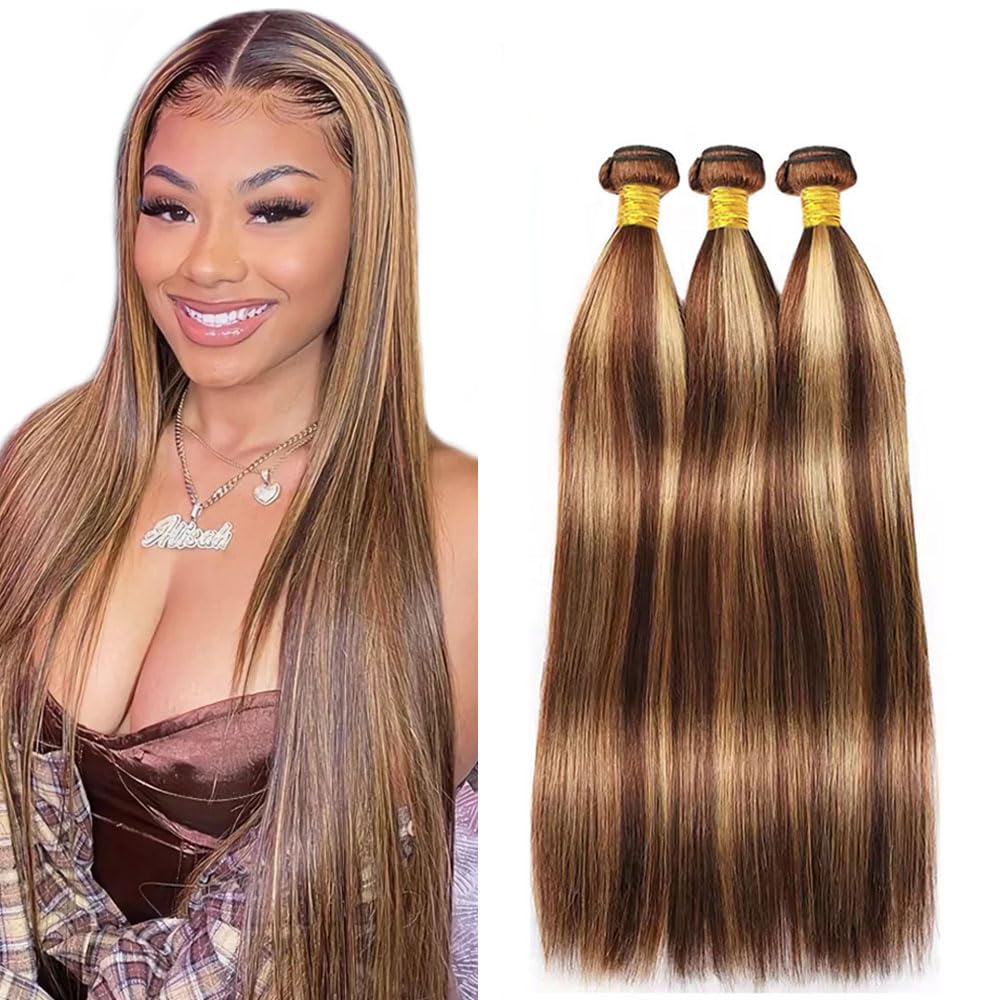 28 30 32 Inch Color 27 Bundles Human Hair Blonde Straight Bundle Highlight 3 Bundles Brazilian Virgin Hair Extensions