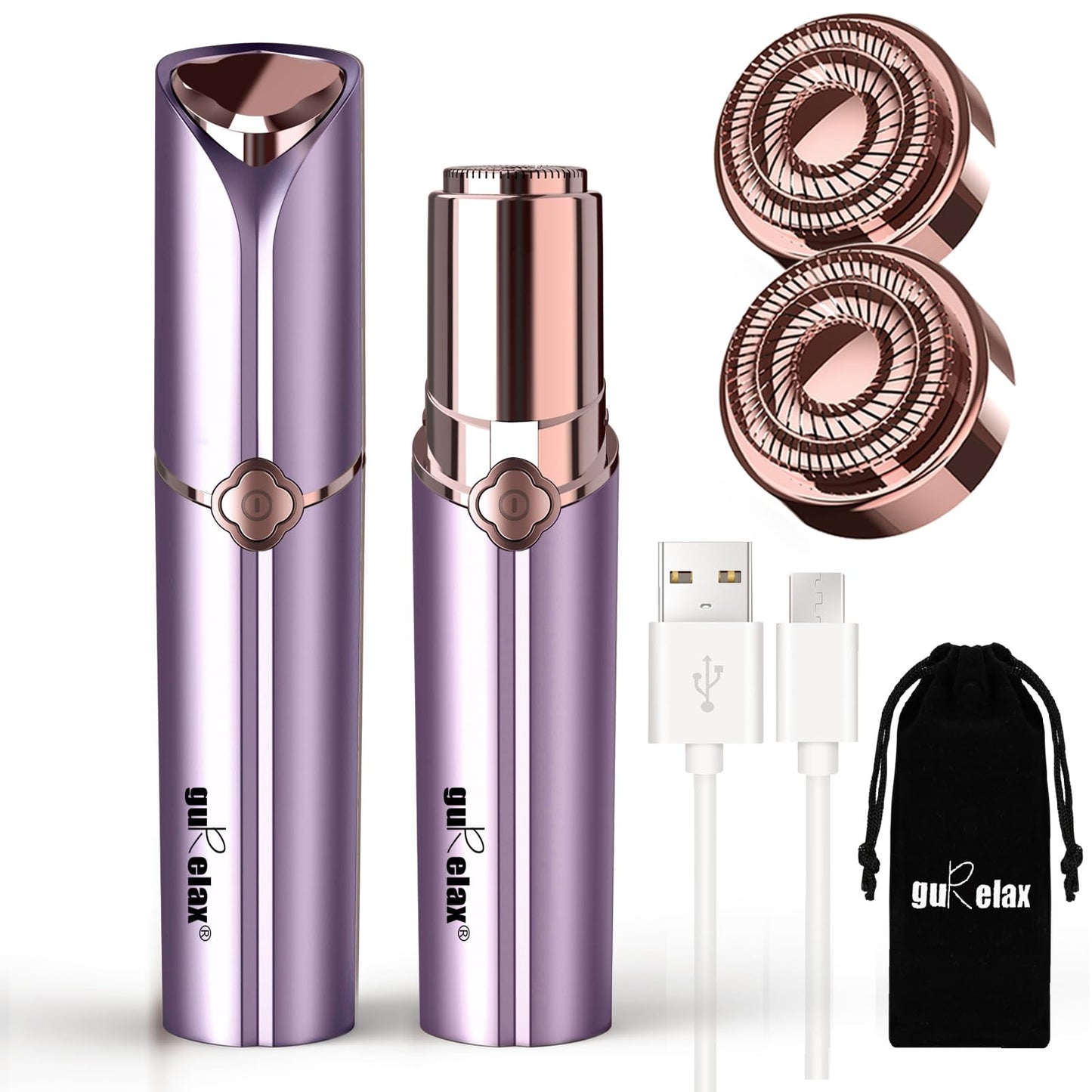 Facial Hair Removal for Women, Electric Painless Facial Hair Remover for Face, Lip, Chin with 2 x Replacement Heads
