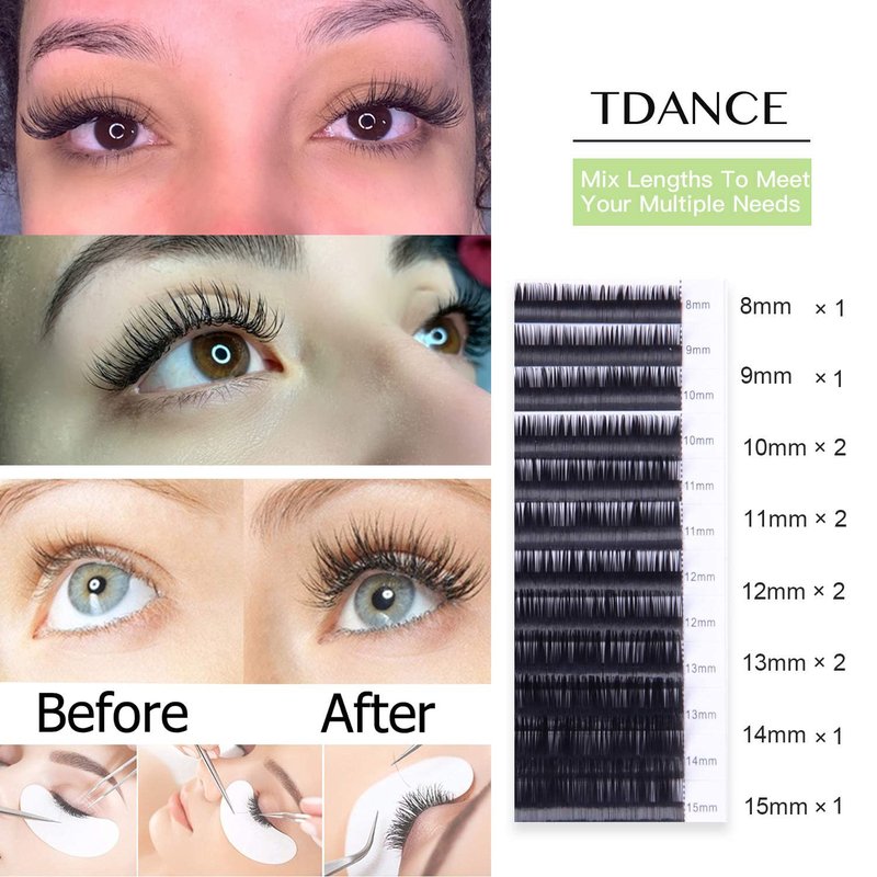 TDANCE Lash Extension Matte Black Eyelash Extension C CC D DD J B L Curl Volume & Classic Lash Extensions 0.03-0.18mm Thickness Professional Salon Use(0.18-CC,8-15 mm)