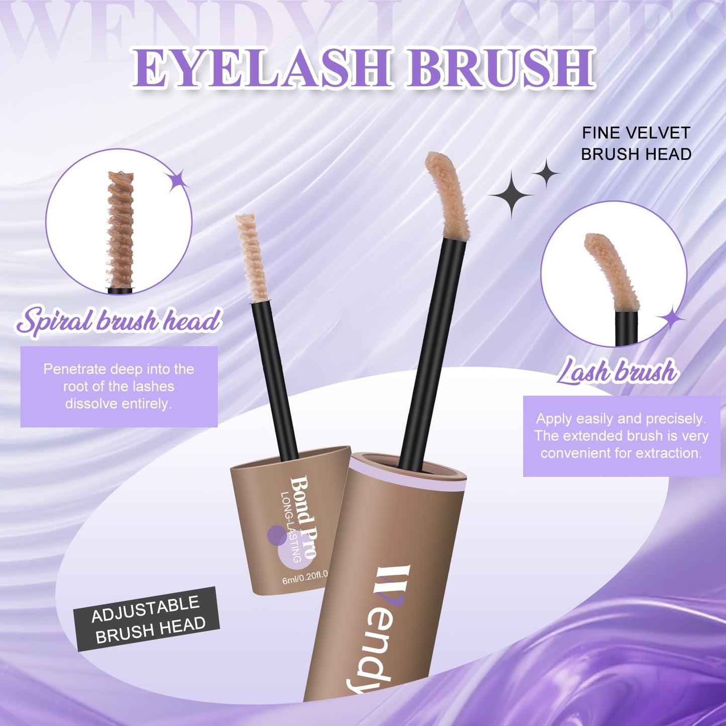 WENDY LASHES Brown Lash Cluster Glue, Lash Bond and Seal Waterproof, Quick-Dry Long-Lasting 72H Eyelash Glue for Clusters, Eyelash Adhesive, More Natural, More Solid, and More Gentle - 12ml