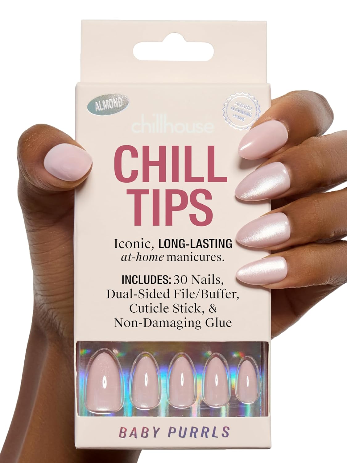 Chillhouse Press-On Nails Kit - Night Slip Almond | 30 Customizable Shapes & Sizes, Up to 2 Weeks Wear