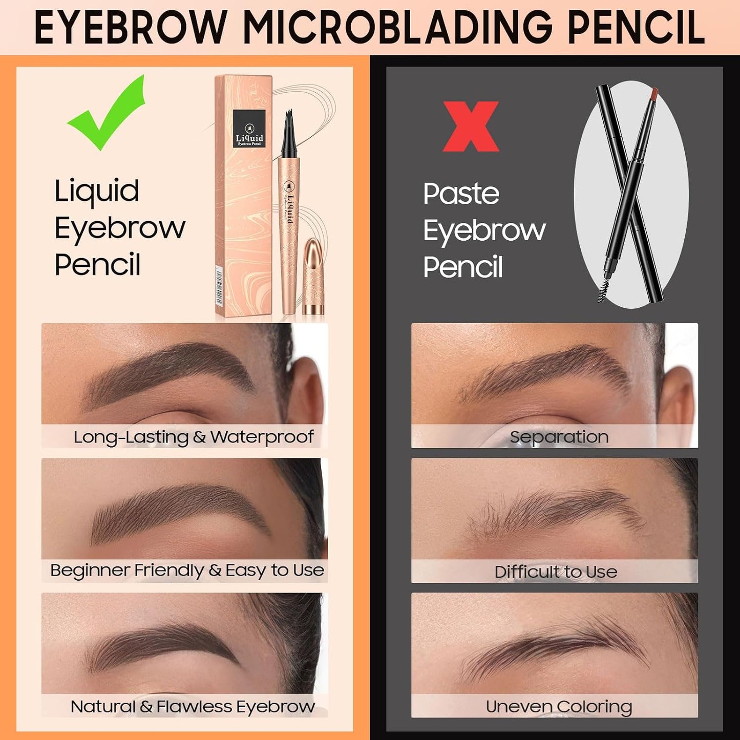 4D Liquid Eyebrow Pen - Microblading Pencil for Precise Brow Definition | Long-Lasting Waterproof (Black)