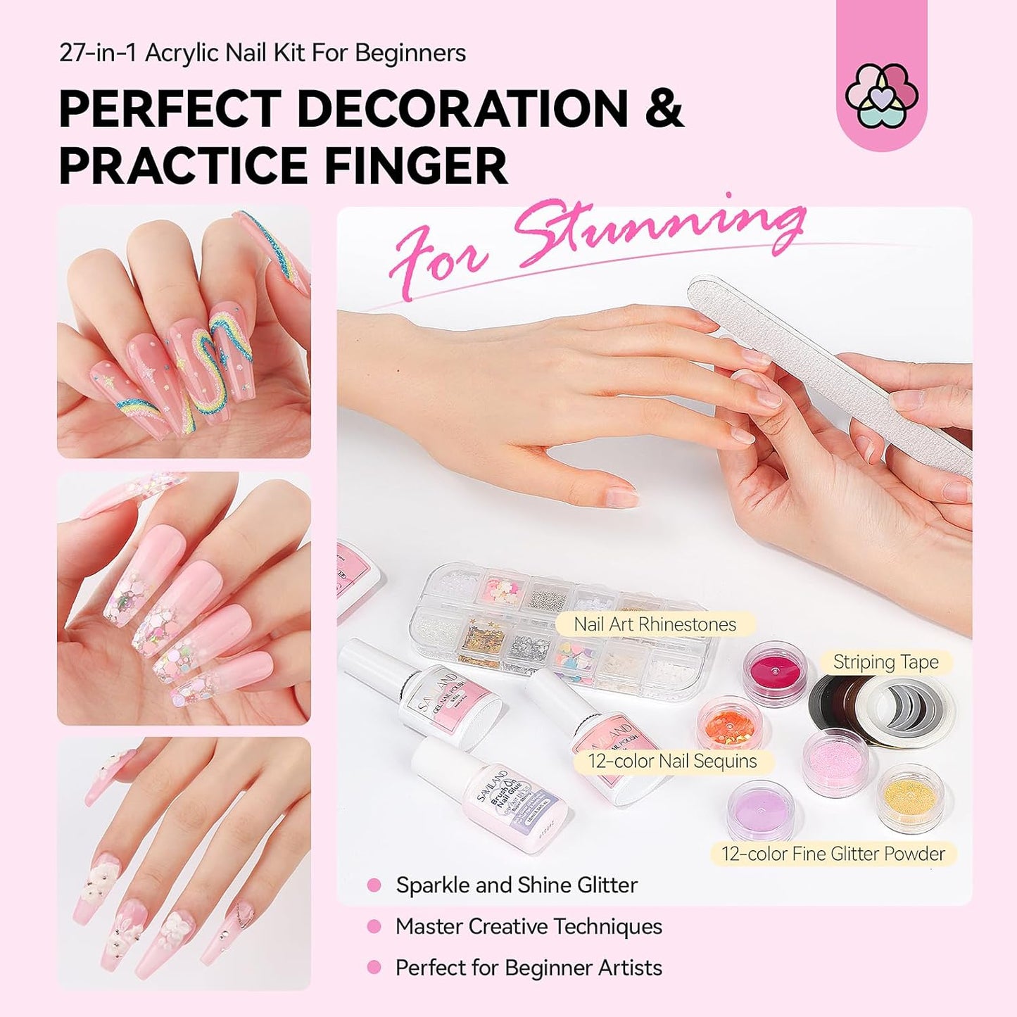 SAVILAND Acrylic Nail Kit - Complete Professional Set for Beginners | UV Light, Gel Polish, Brushes & Tools