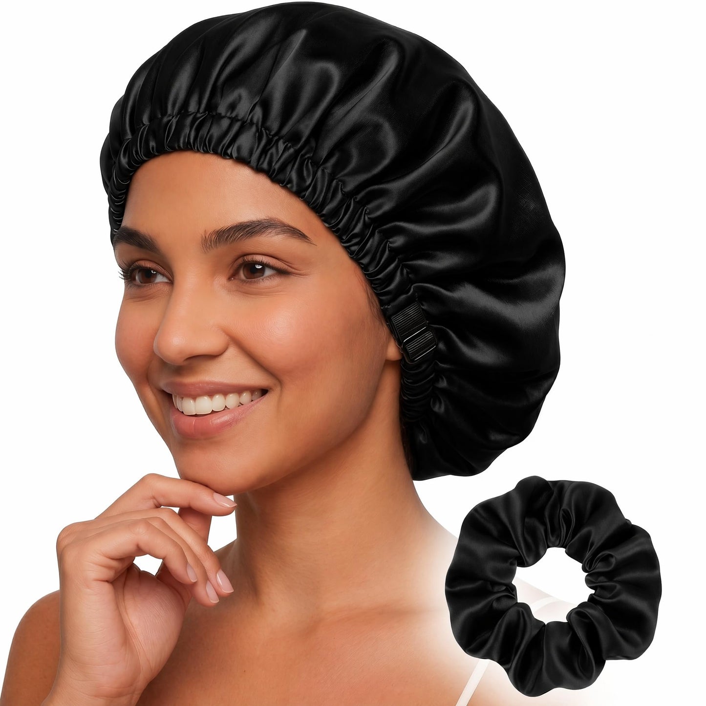 Zixsavk Adjustable Double Layer Silk-Satin Hair Bonnet for Sleeping Women – Anti-Frizz Curly Hair Sleep Cap, Hair Protector for Night, Moisture Retention Soft Bonnet for Natural Hair (black,Large)