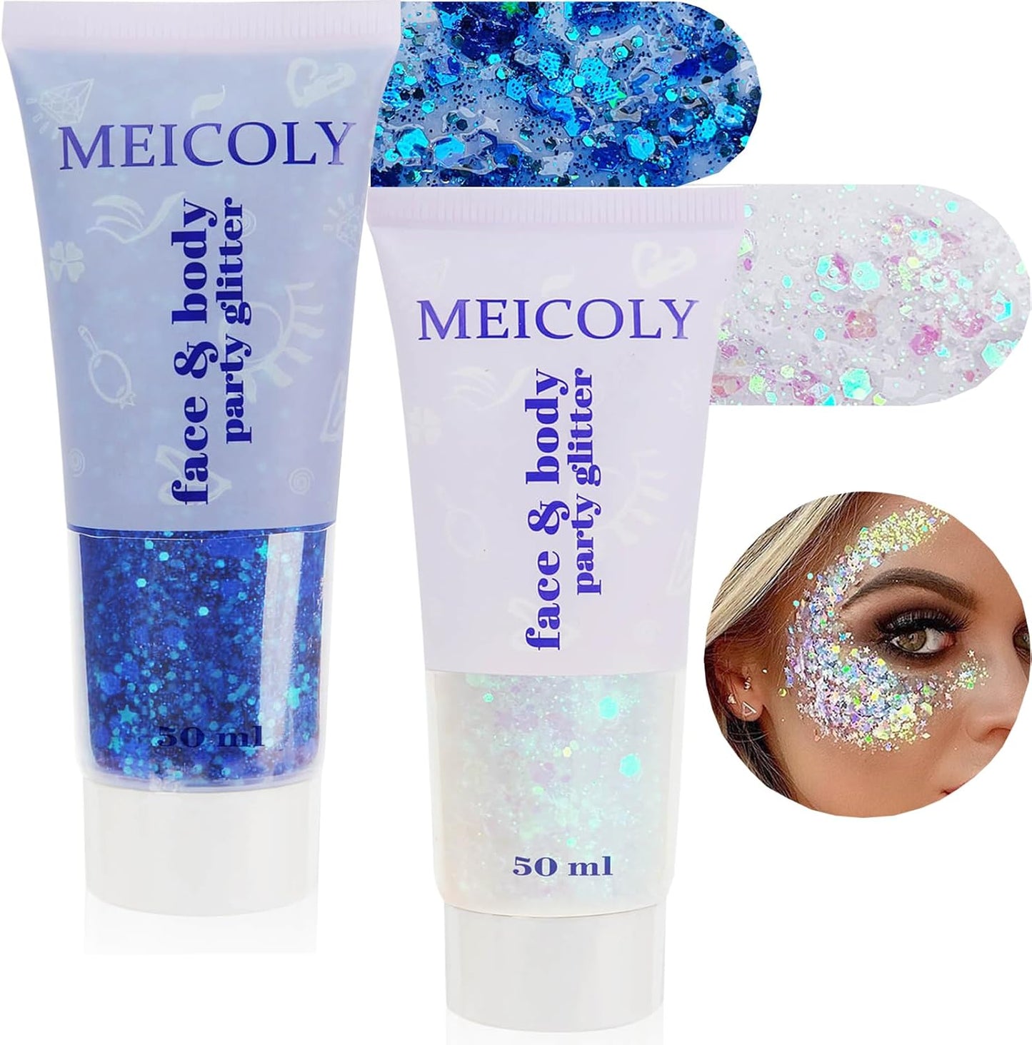 Purple and Gold Face and Body Glitter Set - Sparkly Chunky Makeup for Mardi Gras | Festival Accessories for Women and Kids