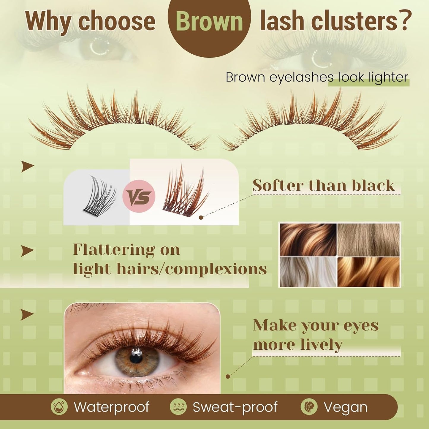Manga Brown Lash Clusters Kit - Natural Fluffy Individual Eyelash Extensions | DIY Clear Band Lashes with Bond & Seal Glue