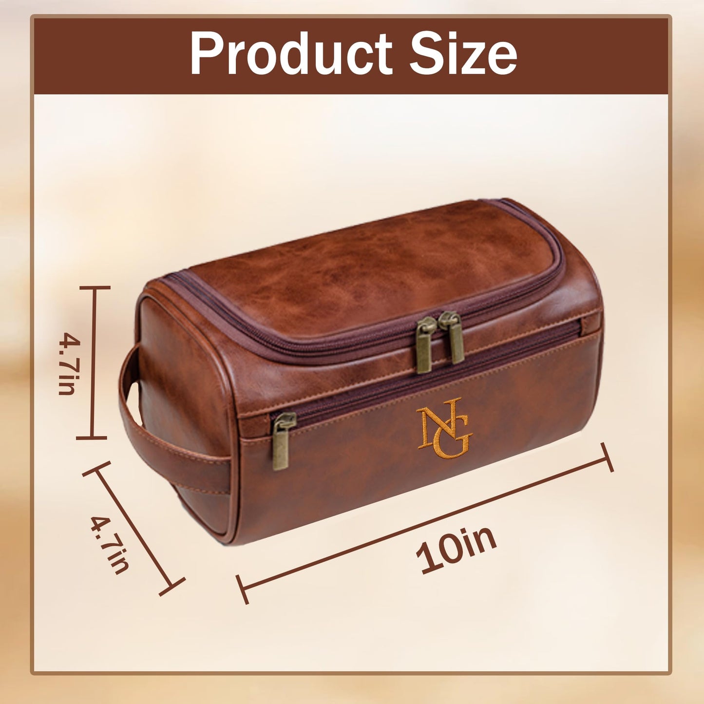 Personalized Toiletry Bag for Dad, Custom Embroidery with Name Letter PU Leather Waterproof Toiletry Organizer Dopp Kit Travel Essential for Men Husband Groomsmen Father's Day Anniversary (Coffee)