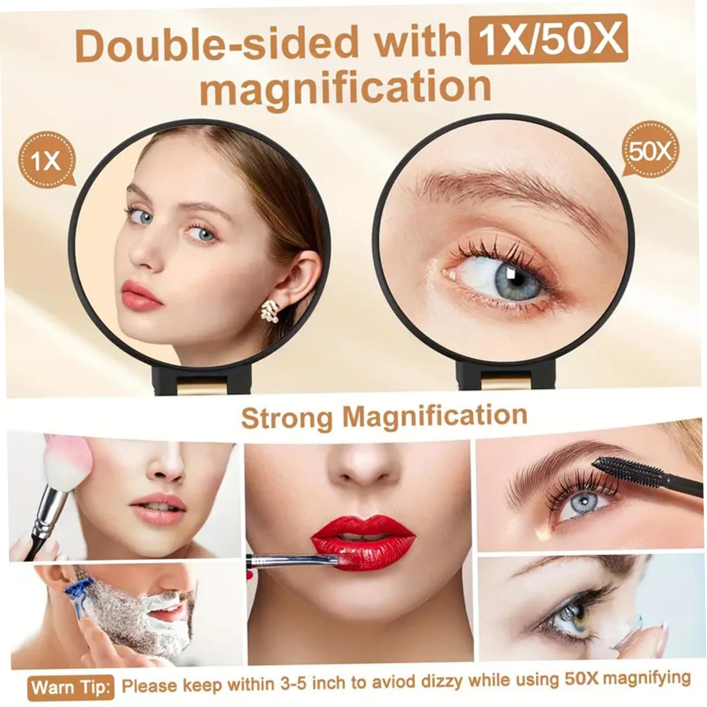 Tsawntd 50X Magnifying Mirror, Double-Sided Magnifying Makeup Mirror with 360° Adjustable Handle, Handheld/Wall Mount/Tabletop Design for Makeup