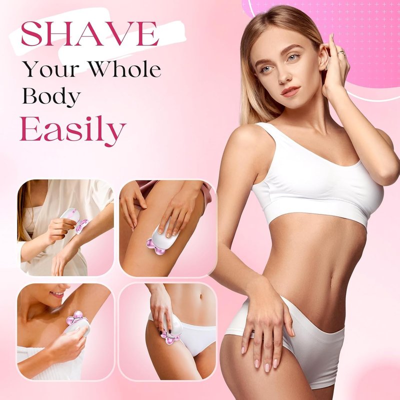 Electric Razors for Women Legs, Rechargeable Rotary Painless Shaver for Legs Bikini Facial Hair Removal, Body Wet/Dry Razor Water Resistant Grooming Kit, Cordless Womens Trimmer for Grooming, Lemon