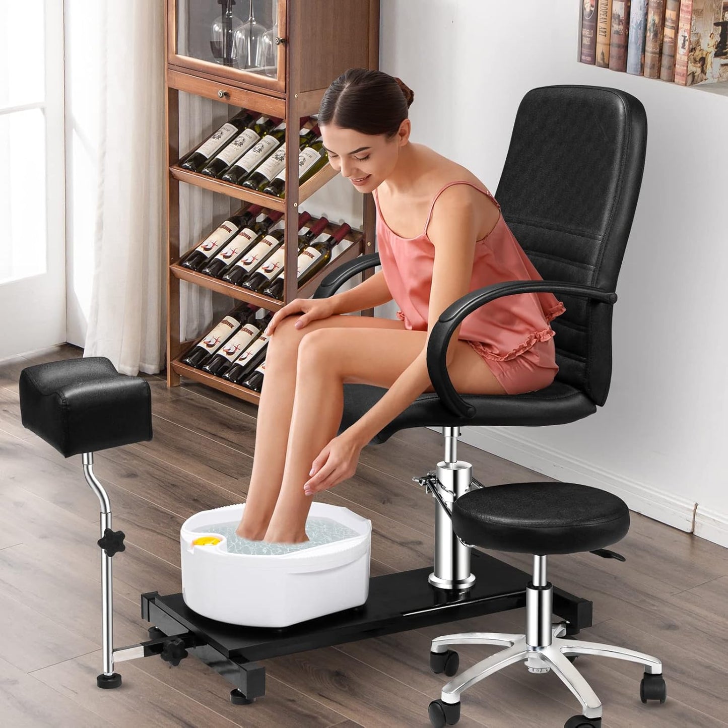 OmySalon Pedicure Chair - Hydraulic Pedi Chair with Stool & Bubble Massage Foot Bath | Beauty Spa Salon Equipment