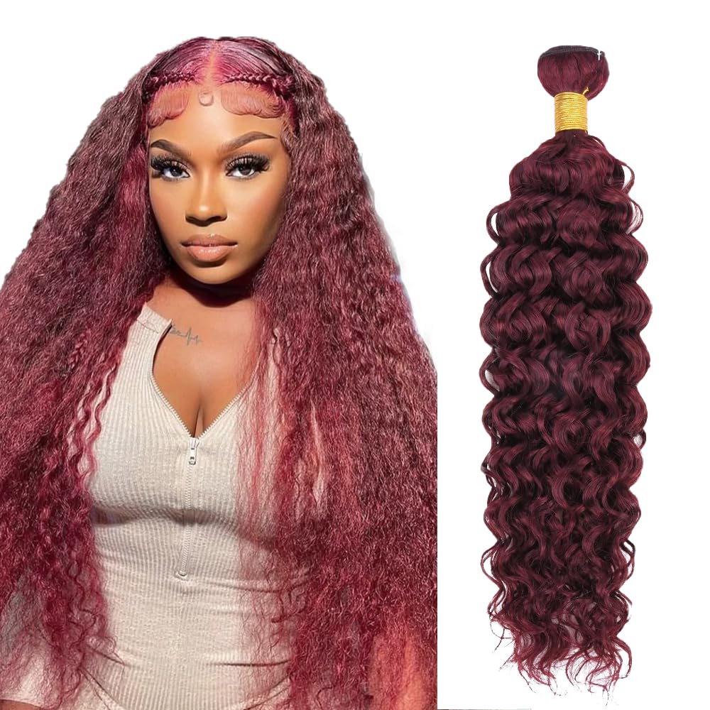 #99J Burgundy Bundles Human Hair Water Wave Bundles 12 Inch Wine Red Unprocessed Brazilian Virgin Hair 1 Bundle 50 Gram Per Bundle Deals Quick Weave Hair Extensions