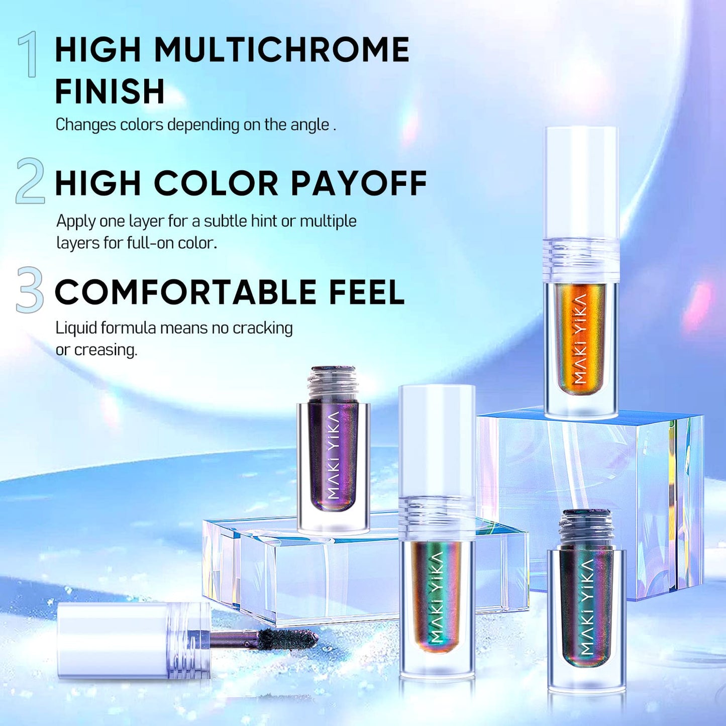 MAKI YIKA Chameleon Liquid Eyeshadow,Metallic Eyeshadow Liquid Intense MultiColor Shifting, Sparkling,Multichrome Eye Shadow Glitter High Pigment Longer-Lasting With No Creasing,Quick-Drying Makeup