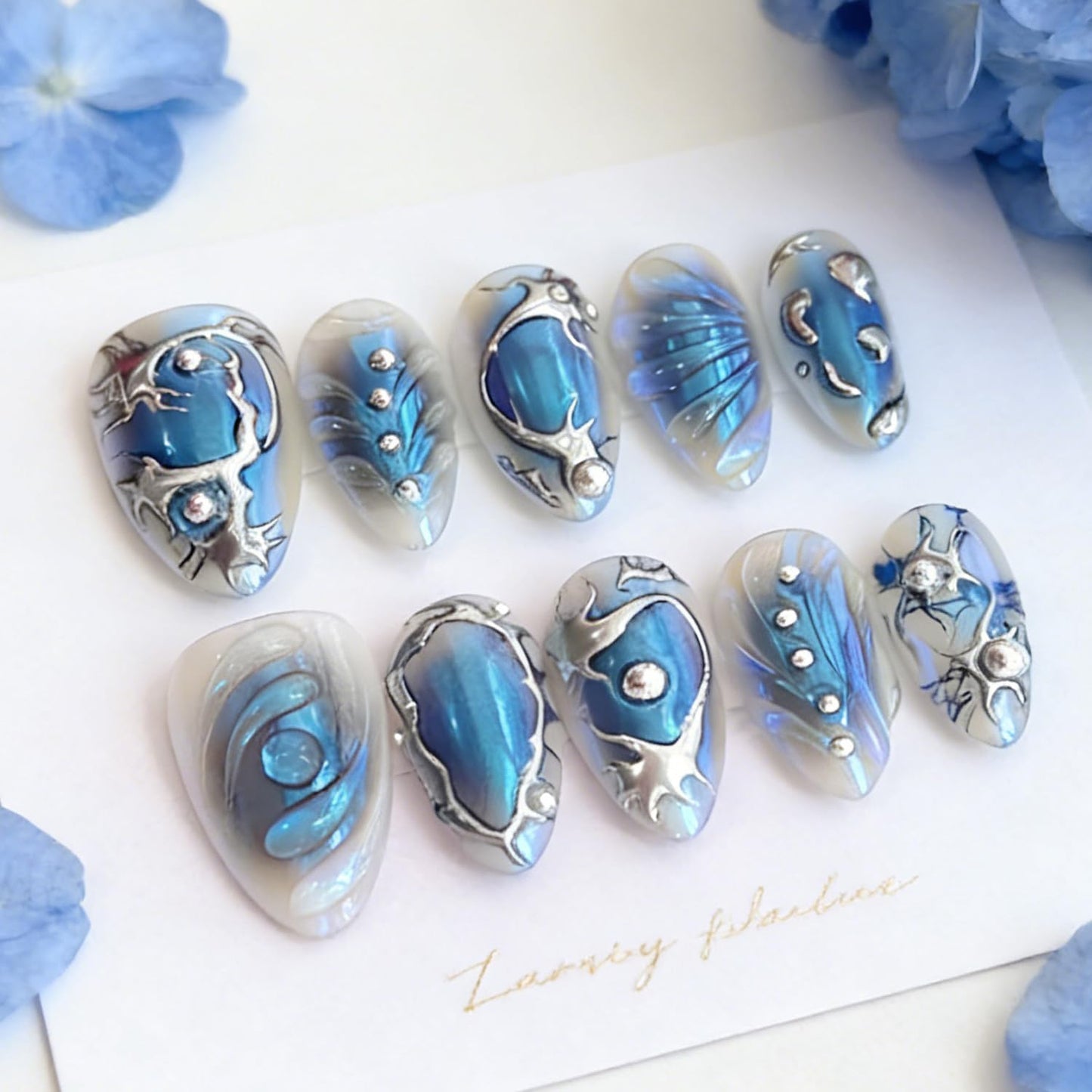 Almond Press On Nails - 30Pcs Medium Fake Nails with 3D Floral Art | Red French Gradient Acrylic for Women