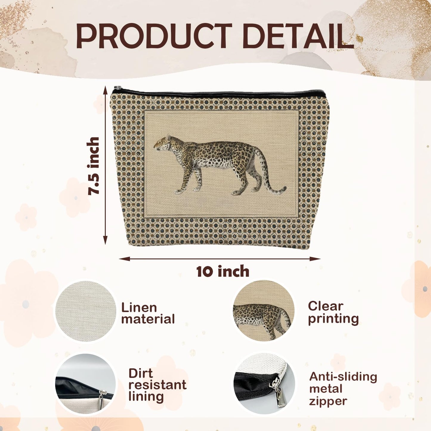 ignytiger Cheetah Print Makeup Bag, Cheetah Animal Lovers Gifts for Women, Neutral Vintage Leopard Makeup Pouch, Retro Trendy Leopard Aethetic Gifts Zipper Pouches for Purse