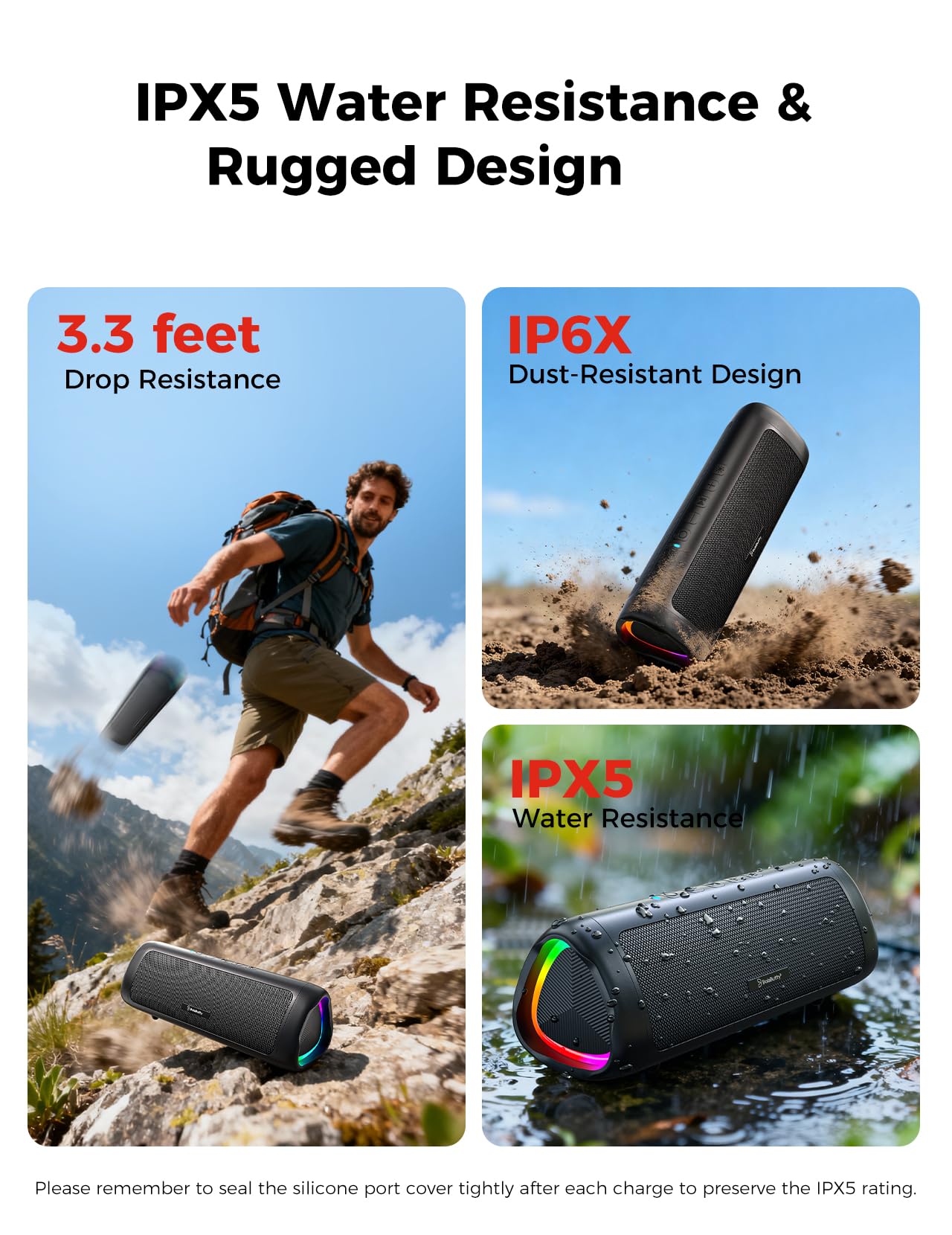 Bluetooth Speaker, 20W HD Sound, Portable Wireless, IPX5 Waterproof, Up to 24H Playtime, TWS, for Home/Party/Outdoor/Camping/Beach Essentials, Birthday Gift for Fathers Day Men Dad Husband (Black)