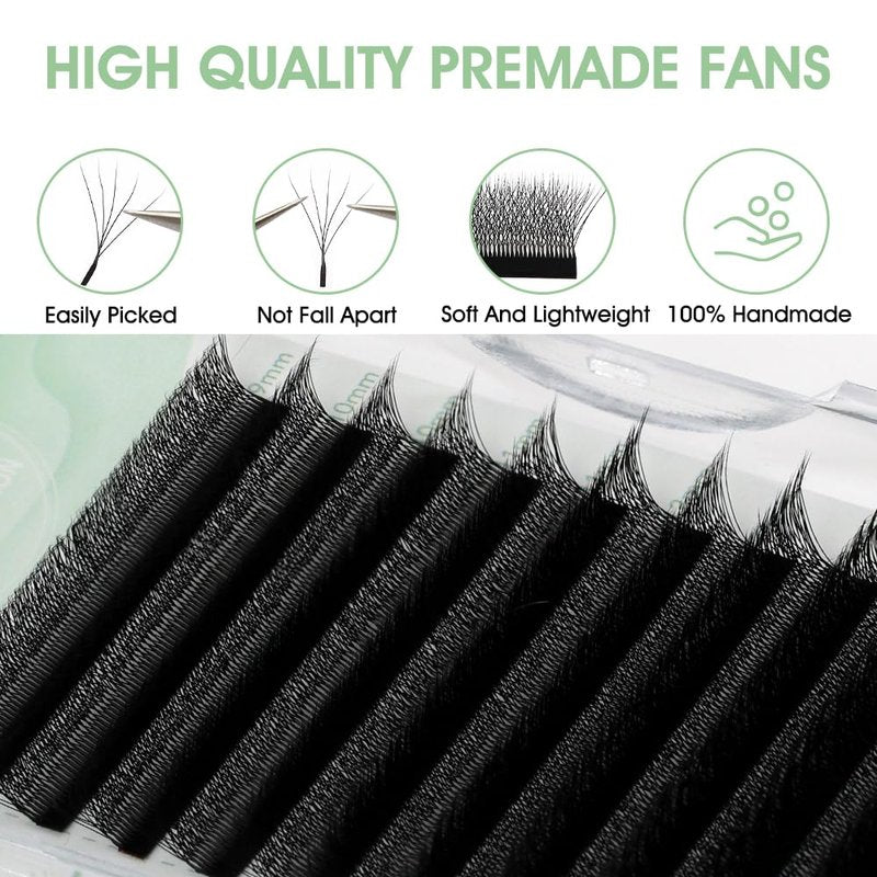 NATUHANA Eyelash Extensions 0.07 C Curl 9-15mm W Shaped Clover Classic Easy Fan Permanent Volume Lash Extensions Automatic Blooming Flower Lash,Professional Supplies for Lash Techs(5D,0.07-C,9-15 Mix)