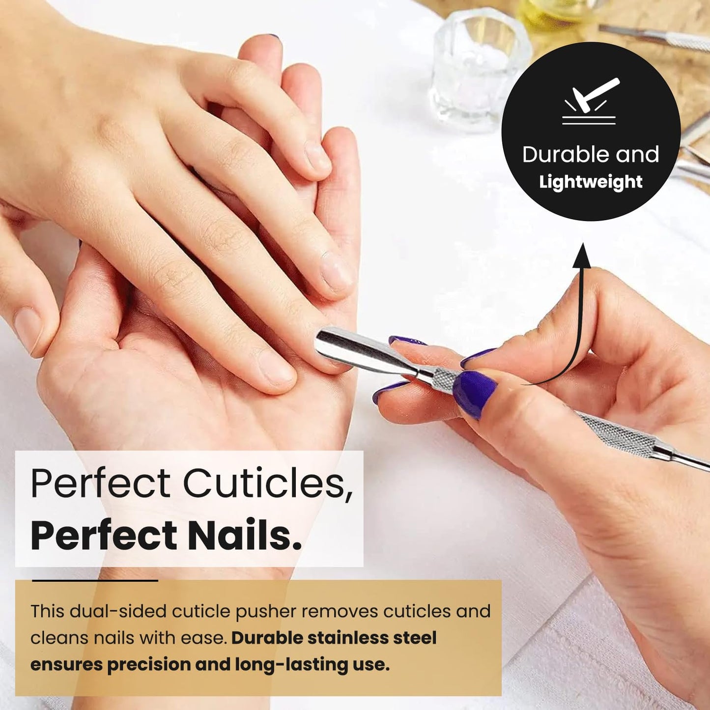 Professional Nail Cuticle Pusher Tool - Dual-Sided Stainless Steel Cuticle Remover & Trimmer | 2-Pack Set