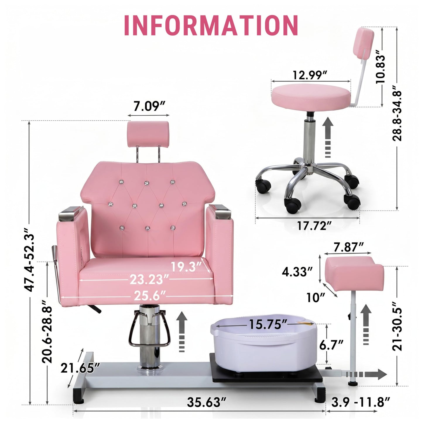 IJIALIFE Pedicure Chair Set with Foot Spa Basin & Stool, Nail Tech Station