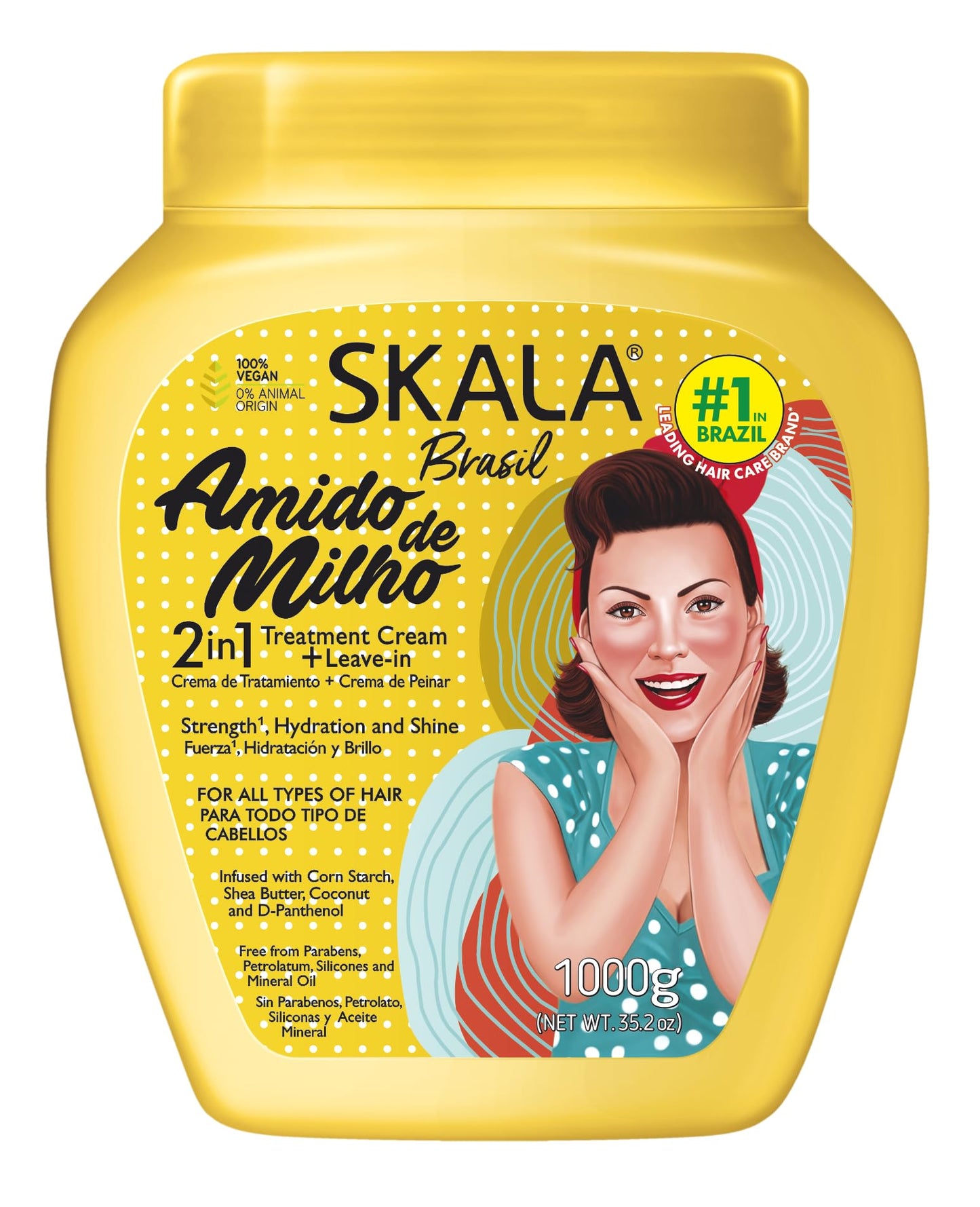 SKALA Amido de Milho 2-in-1 Treatment Cream and Leave-In Conditioner Nourishing Care and Smooth Alignment for All Hair Types, 35.2 oz