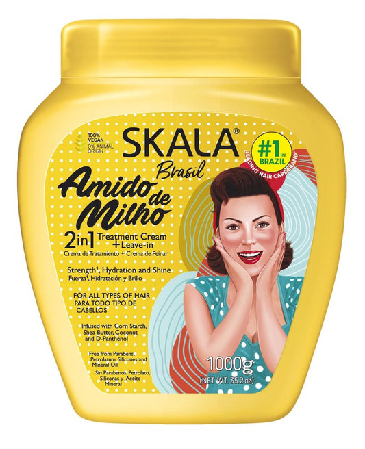 SKALA Amido de Milho 2-in-1 Treatment Cream and Leave-In Conditioner Nourishing Care and Smooth Alignment for All Hair Types, 35.2 oz