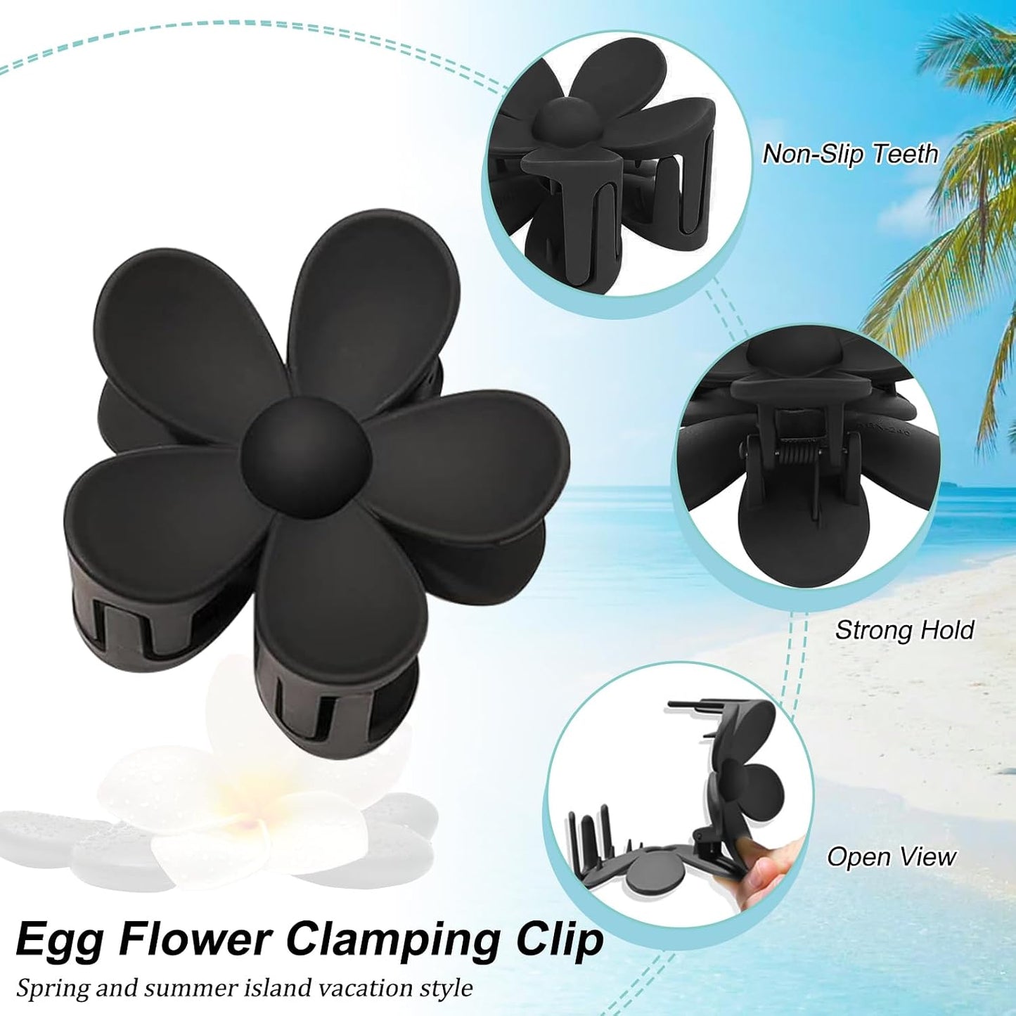 Matte Flower Hair Clips - 6Pcs Nonslip Strong Hold for Women | Hawaiian Plumeria & Daisy Beach Accessories