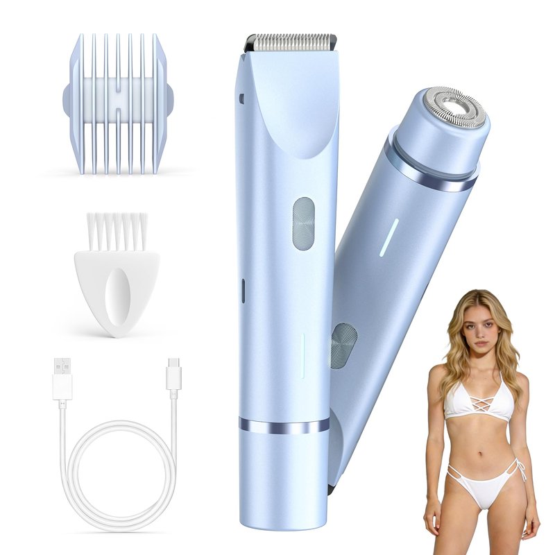 Bikini Trimmer for Women, Electric Shaver for Women, IPX7 Waterproof Bikini Razor for Pubic Hair, Underarms, Sensitive Areas, Blue