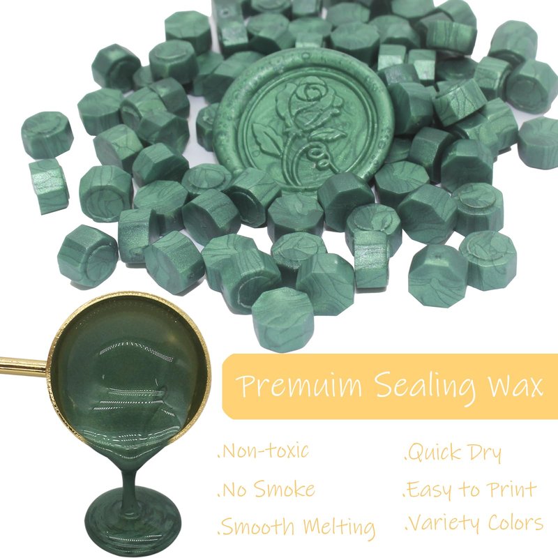 250pcs Wax Seal Beads Pine Green, Andotopee Premium Sealing Wax Beads for Stamp Seals, Octagon Metallic Seal Stamp Pellets Refill Pack for Wedding Invitation, Letter Envelope, Scrapbook DIY Crafts