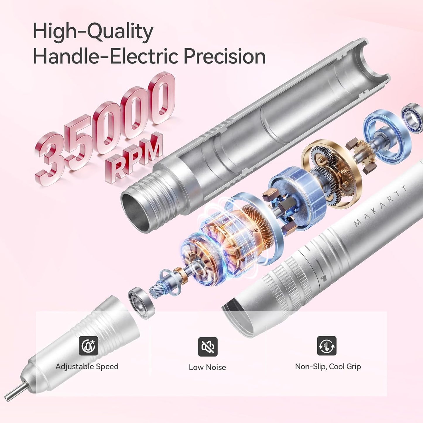 Rechargeable Electric Nail Drill - 35000 RPM Efile for Acrylic Gel Polishing | Cordless with LED Display & Storage Stand (Pink)