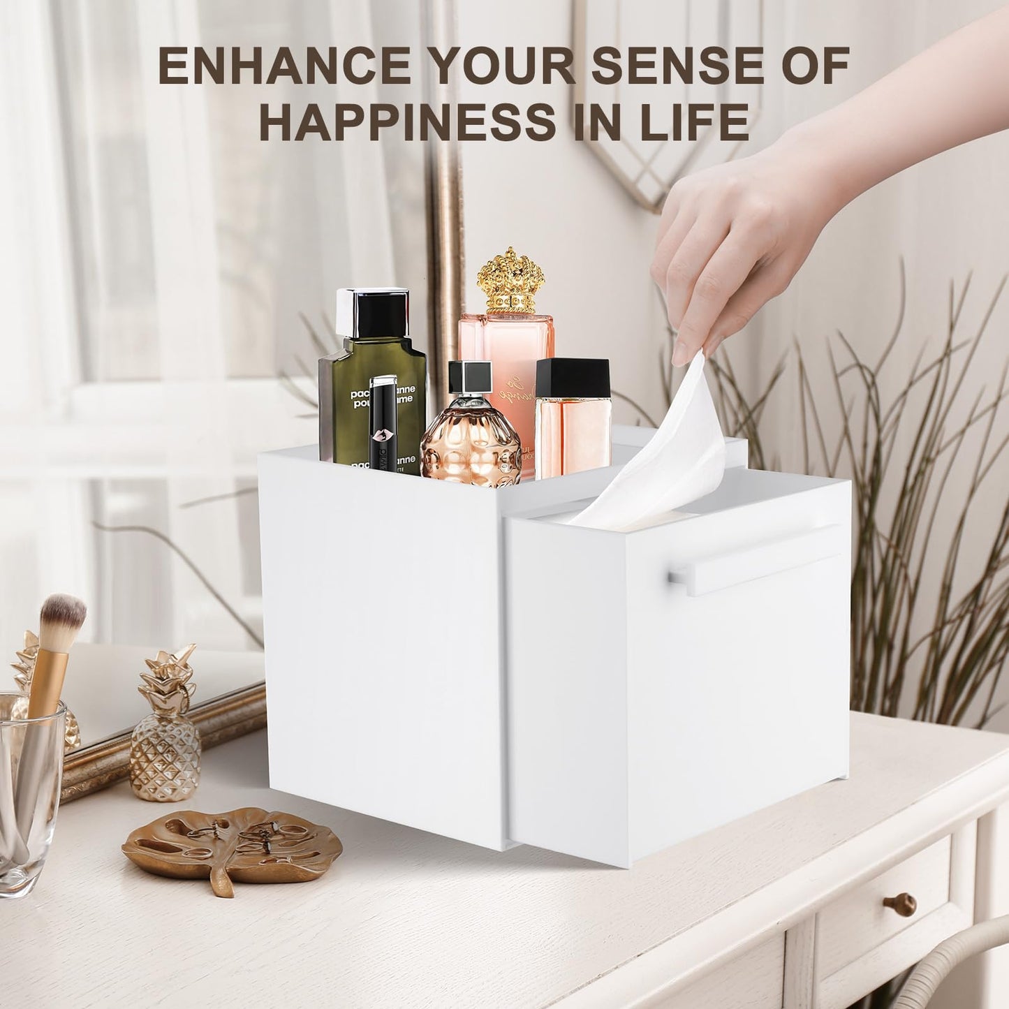 TAINESS Disposable Face Towel Storage Box Compatible with Clean Skin Club Clean Towel XL Acrylic Facial Towels Holder with Drawer Wall-Mounted Makeup Organizer for Vanity, Bathroom (Glossy White)