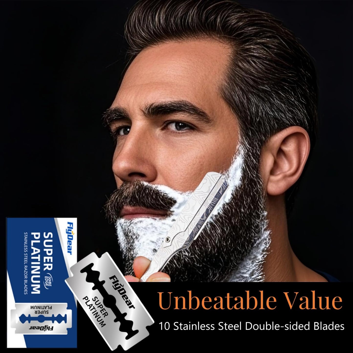 Straight Razor For Men - Premium Stainless Steel Barber Shaving Kit With Wooden Handle & Safety Guard, Single Blade Precision For Smooth Shaving With 10 Blades