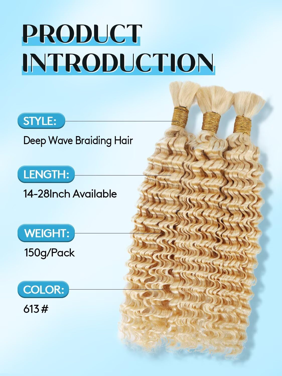 100% Unprocessed Human Hair - #613 Platinum Blonde Curly Bulk Hair Extensions | 24 Inch, 150g, 3 Bundles