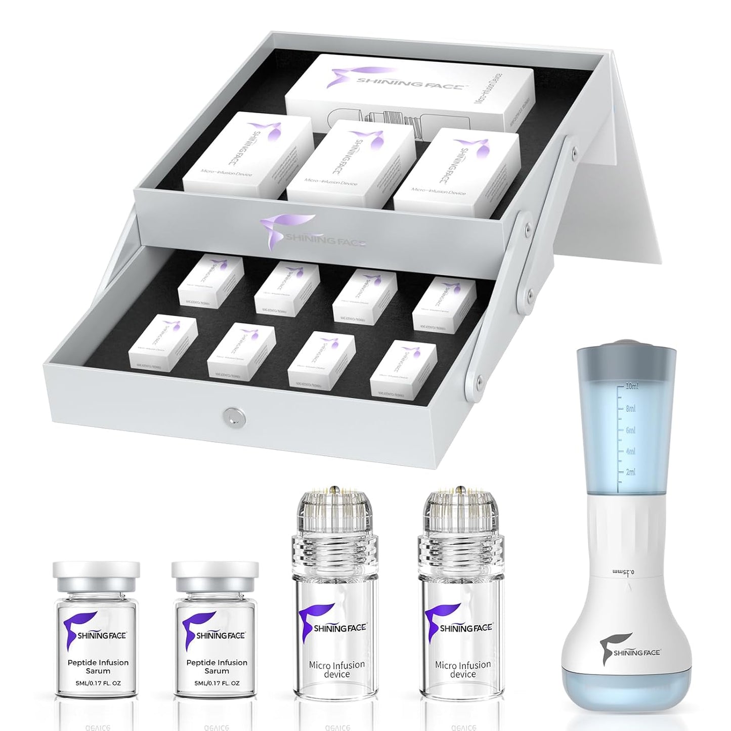 Micro Infusion System for Face & Neck | 0.25mm Facial Stamp with Collagen & Hyaluronic Acid Serum for Firm, Smooth Skin - 3 Month Supply
