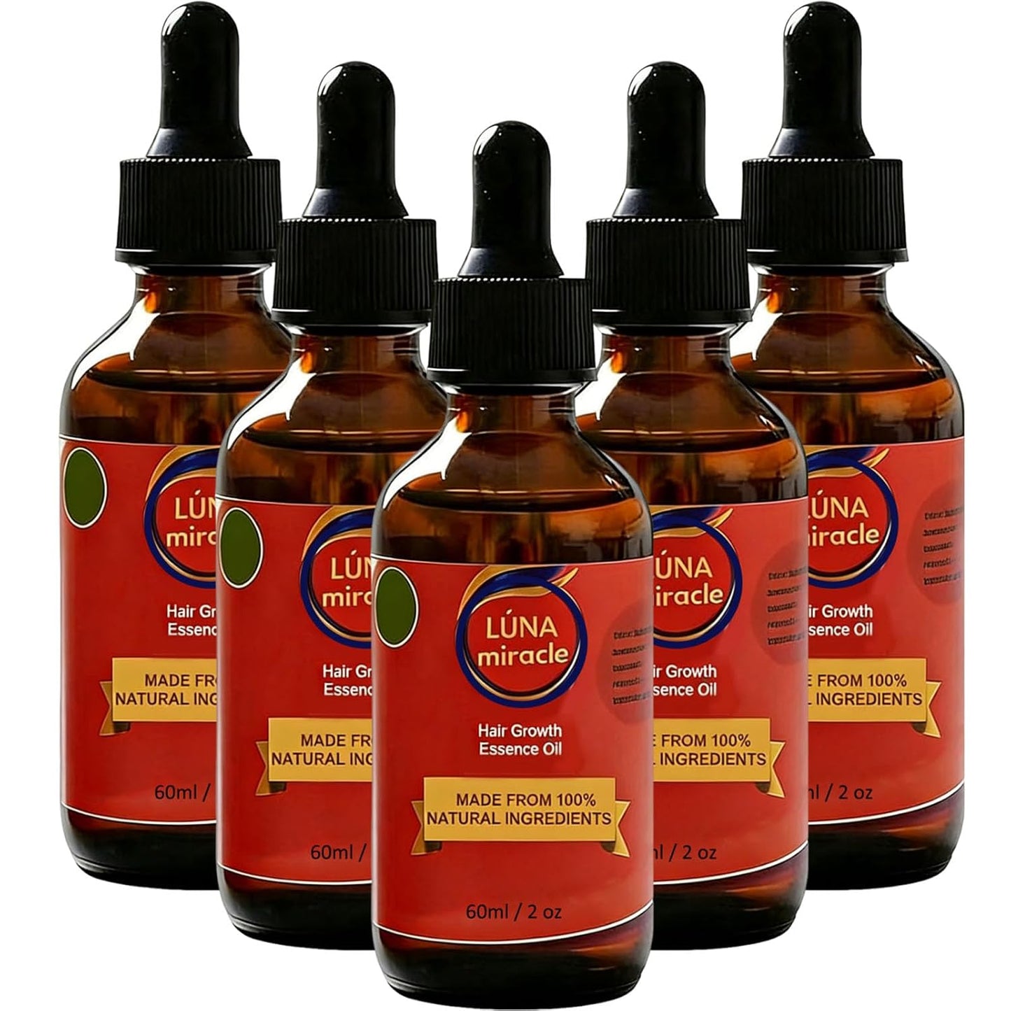 Luna Miracle Hair Growth Oil - 100% Natural Essence for Frizzy & Damaged Hair | 2 Ounce (2PCS)