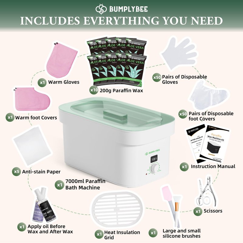 BUMPLYBEE 7000ml Paraffin Wax Machine for Hand and Feet-White Hand Wax Paraffin Machine for Hands with 10pcs Aloe Vera Paraffin Bath Refills,Ideal Gifts for Women