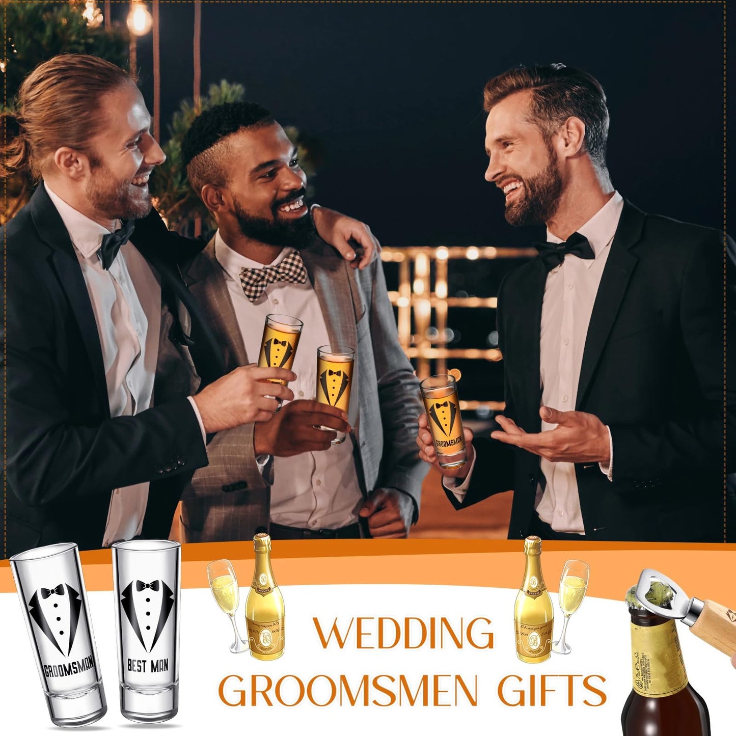 Didaey 12 Pcs Groomsmen Shot Glasses and Wooden Bottle Opener Set Include 6 Best Man Shot Glasses and 6 Bottle Opener Groomsmen Gifts Best Man Gift for Wedding Favor(Simple)