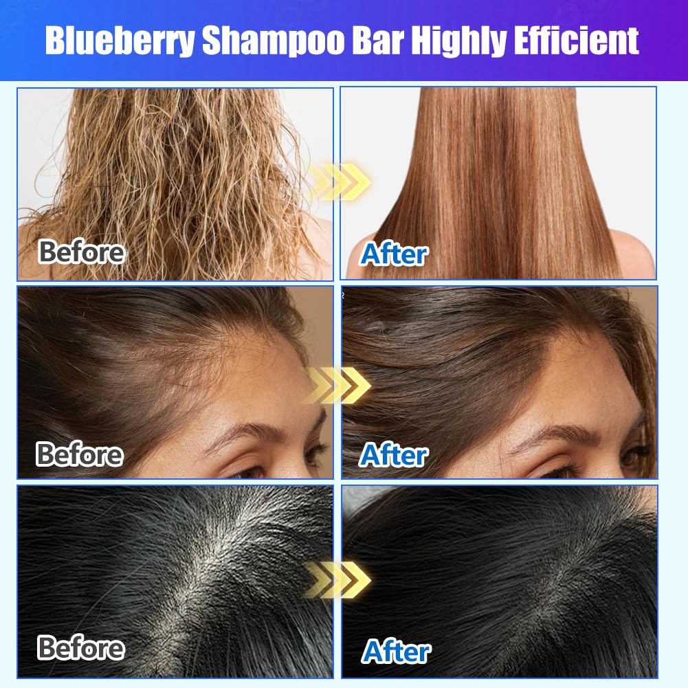 Jaxbo Upgraded 2PCS Blueberry Shampoo Bars and Conditioner Set, Natural Blueberry Shampoo Bar with 2 Bar Soap Pouchs, Hair Growth Soap Bar, for Thinning or Dry Frizzy Hair, All Hair Types Men & Women