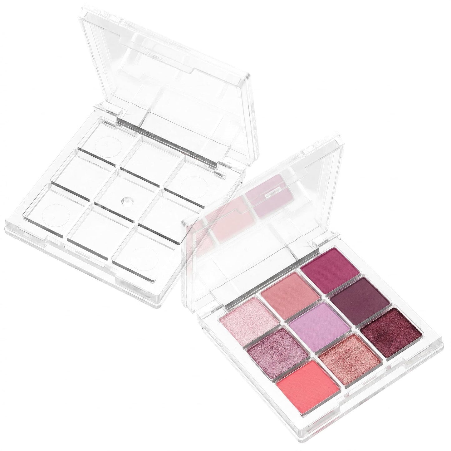 Ipetboom Empty Makeup Palette Depotting Cases - 2pcs 9-Grid Empty Clear Blush Lipstick Box - Portable Makeup Organizer Storage Cases Highlighters Sample Eye Shadow Bracket Travel