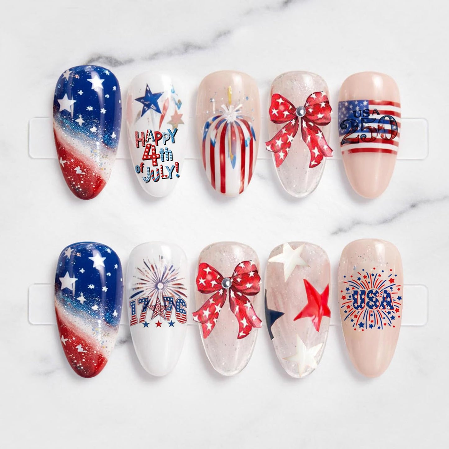 Almond Press On Nails - 30Pcs Medium Fake Nails with 3D Floral Art | Red French Gradient Acrylic for Women