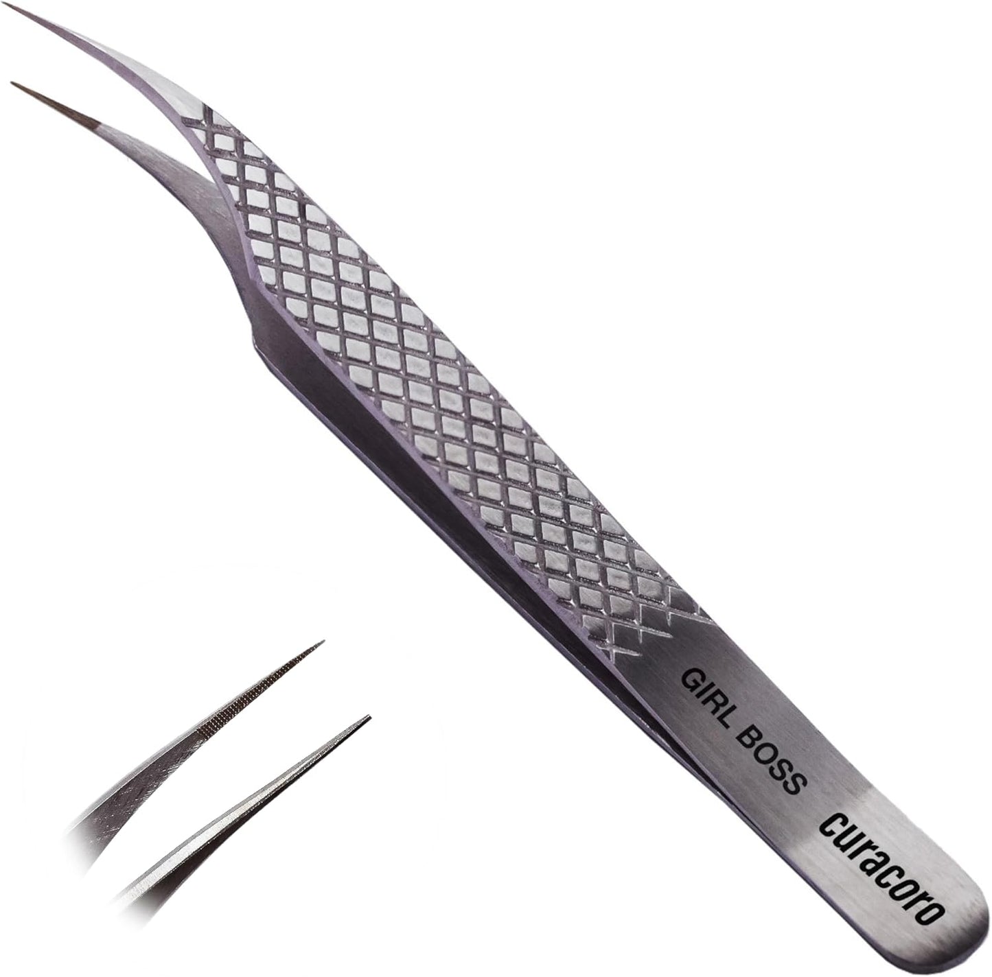Curacoro Lash Tweezer - Precision Fiber Tip Grip for Eyelash Extensions | Multi-Shape Silver Tweezers for Volume & Isolation