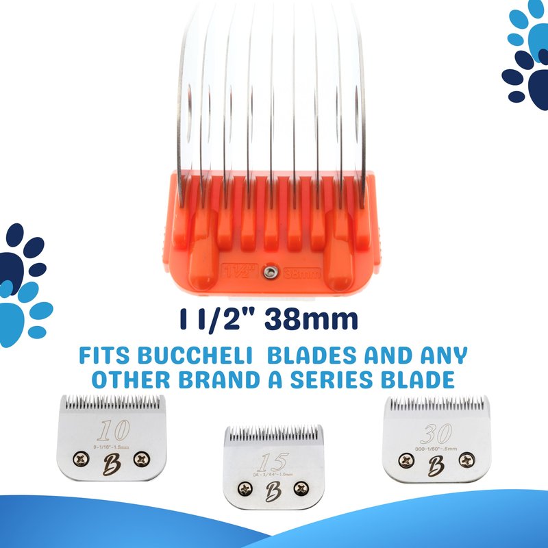 38MM 1 1/2" Animal Clipper Guard Attachment (Not Compatible on 5-in-1 Blade) for A5 Series Clippers |Stainless Steel Blade for Dog Groomer| Snap-On/Off Guard Combs for Dog Grooming (Standard COMB38MM)