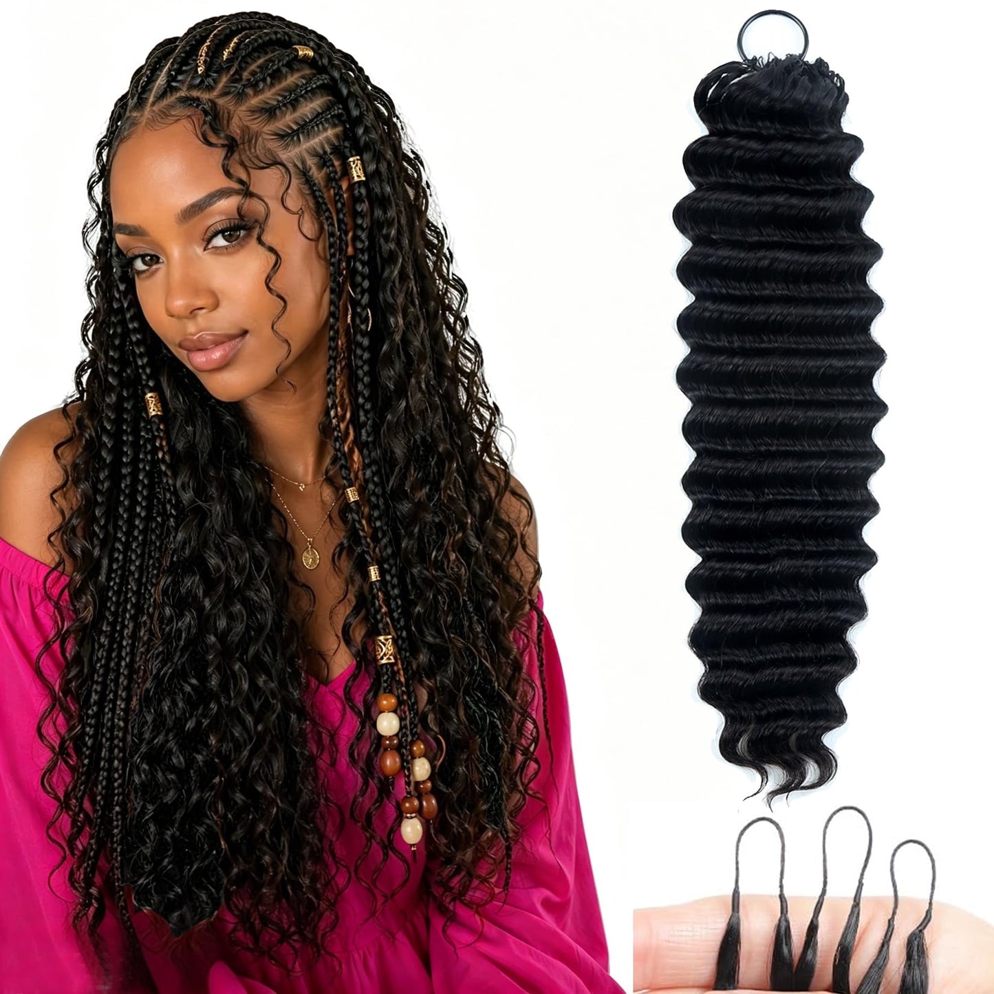 Human Crochet Hair for Black Women 50 Strands Deep Wave Crochet Human Hair Bundles 18 Inch 60g Pre-Separated Invisible Curly Miracle Knots Human Feather Crochet Hair Extensions Black