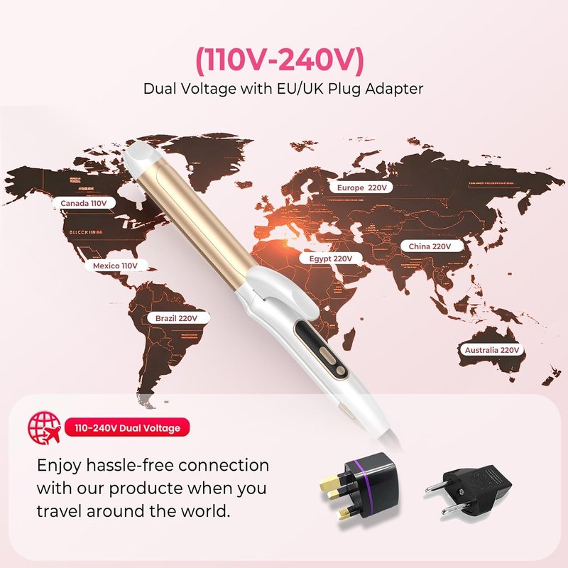 Dual Voltage Curling Iron - 2 in 1 Curling & Straightening Wand | 1.25 Inch Ceramic, Adjustable Temperature, Off-White