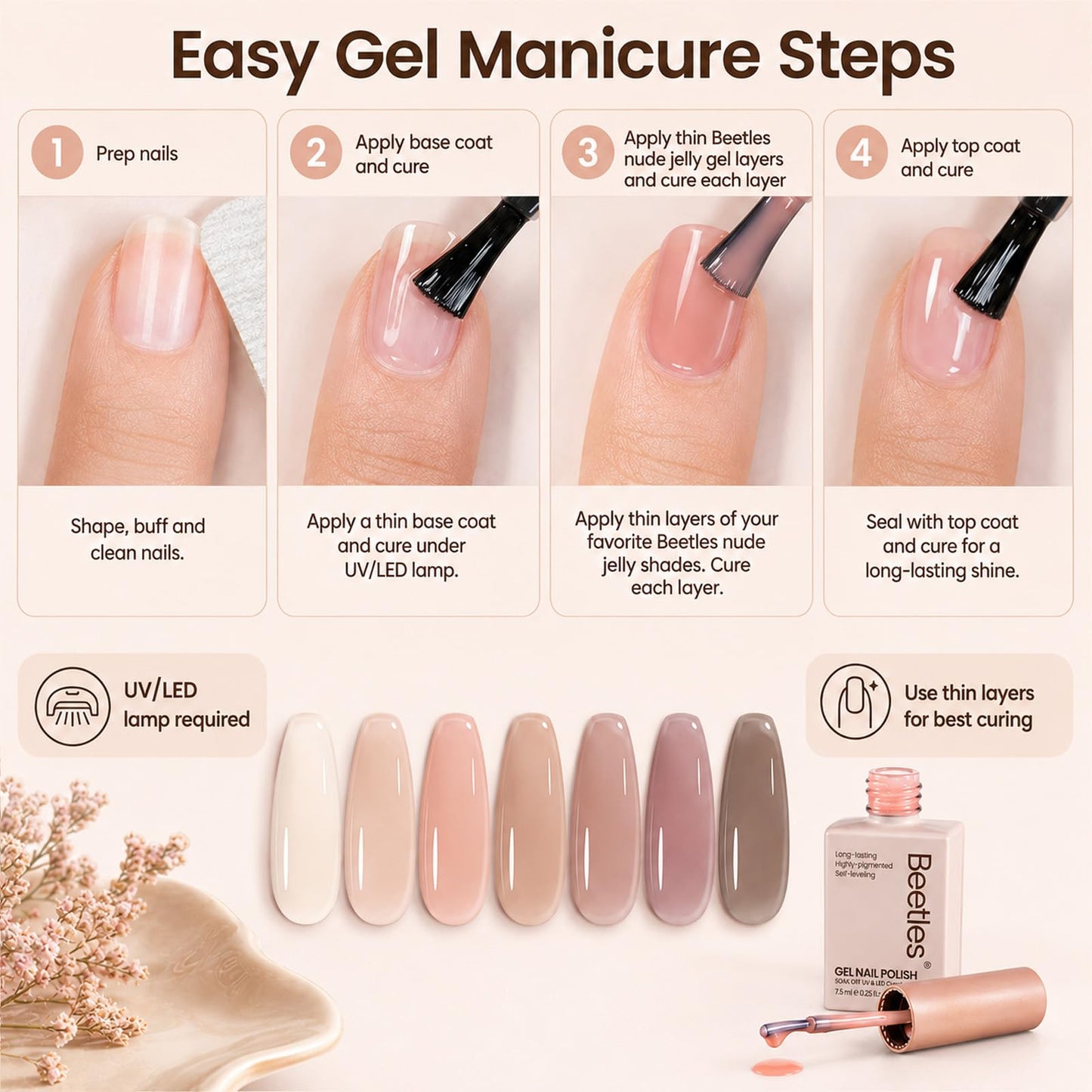 Beetles Nude Gel Nail Polish Set, 6 Colors Neutral Nude Jelly