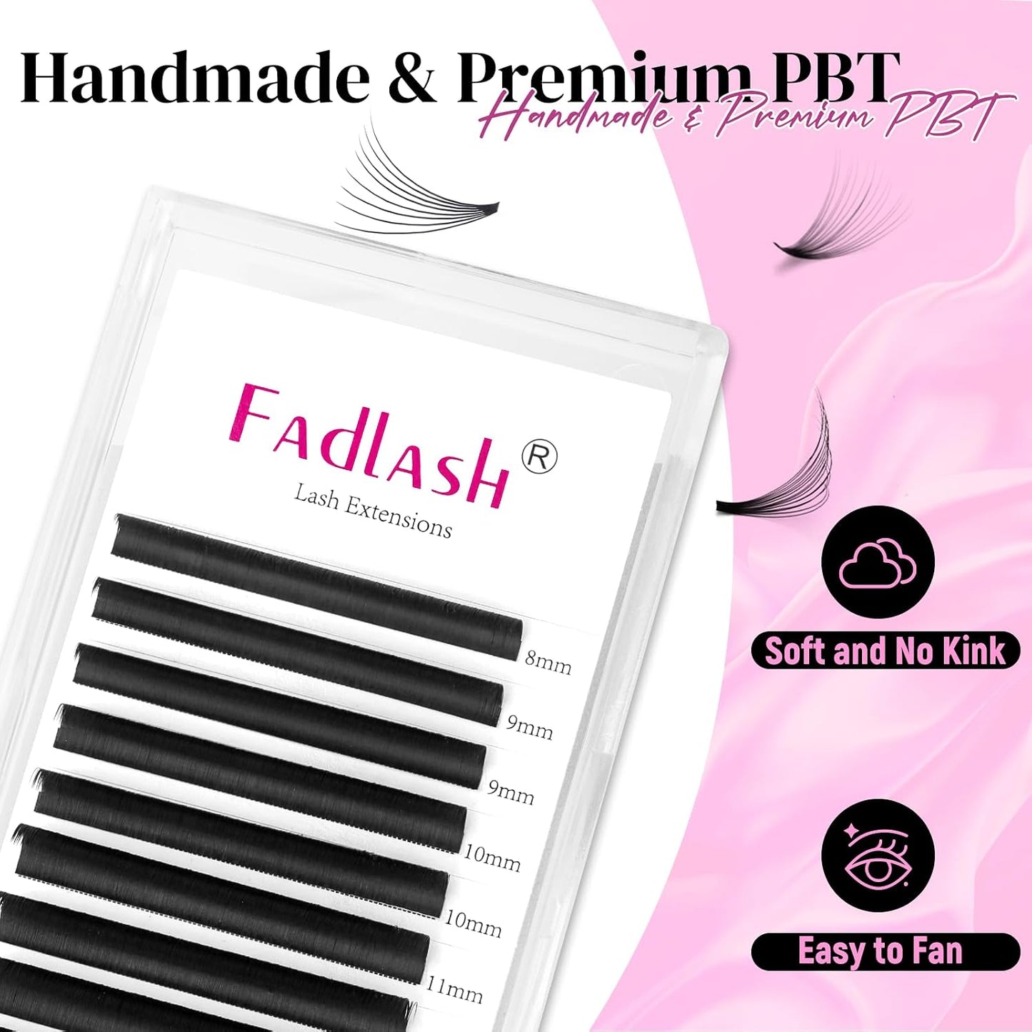 Easy Fan Lash Extensions - D Curl 0.07 Volume Mixed Trays | Soft Individual Lashes 8-14mm