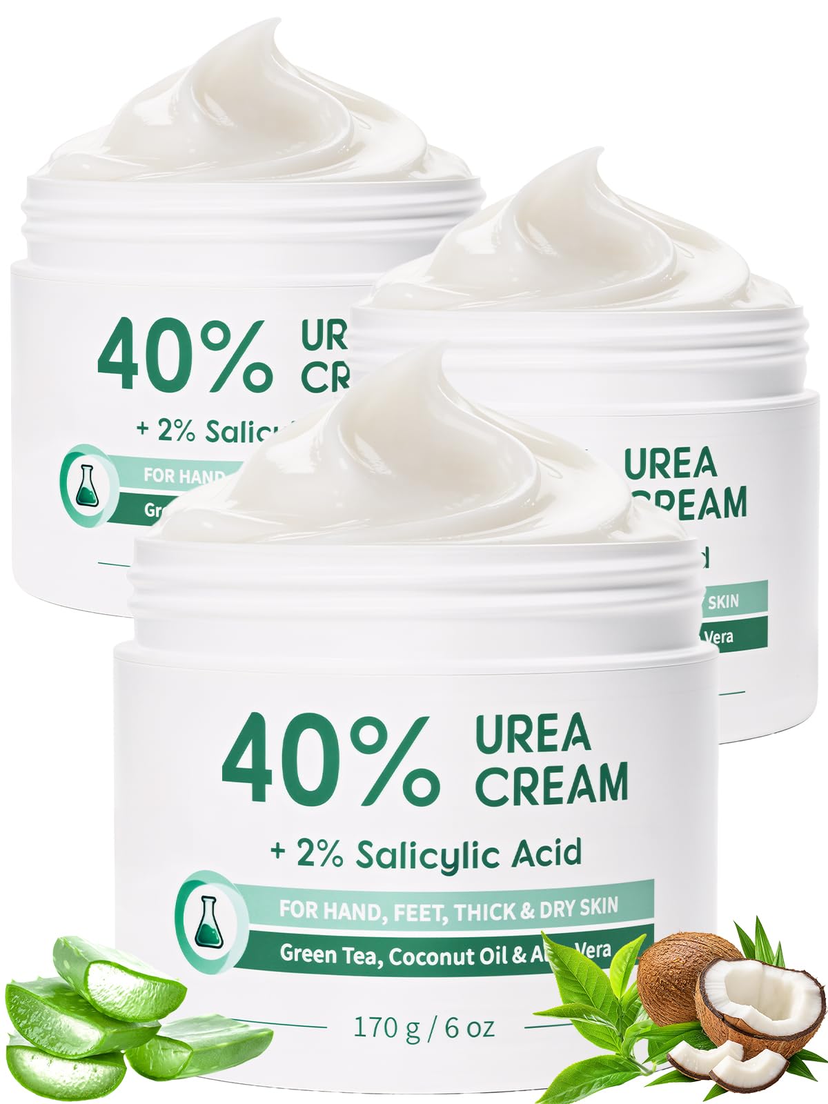 FAMIKYA Urea Cream 40 Percent for Feet Maximum Strength, Foot Cream for Dry Cracked Heels, Callus Remover with 2% Salicylic Acid, Moisturizer for Hands Elbows Knees Rough Skin, 3 Packs